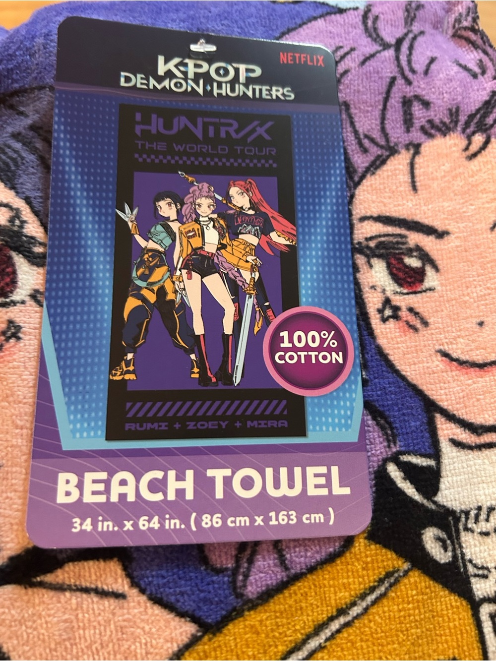 KPOP Demon Hunters Purple and Pink Beach Towel 34” X 64” NWT